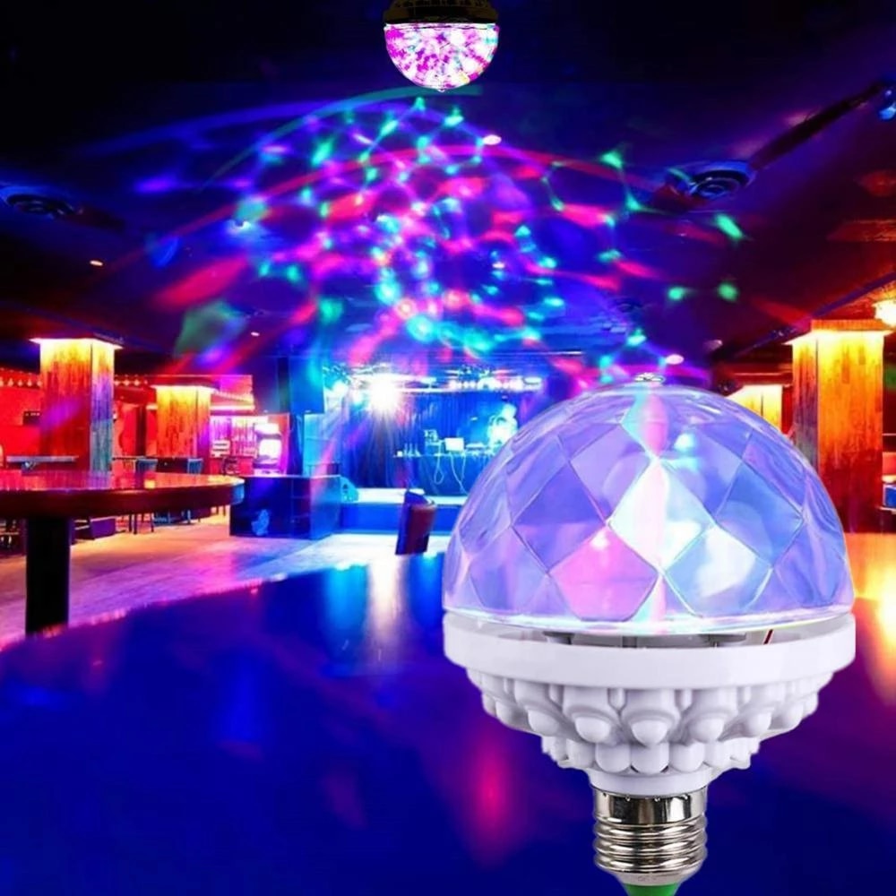 Rotating LED Disco Light Bulb Party Decoration | 6 RGB LED Beads, E26/E27 Base, 180° Beam | Multicolour Rotating Strobe Effect