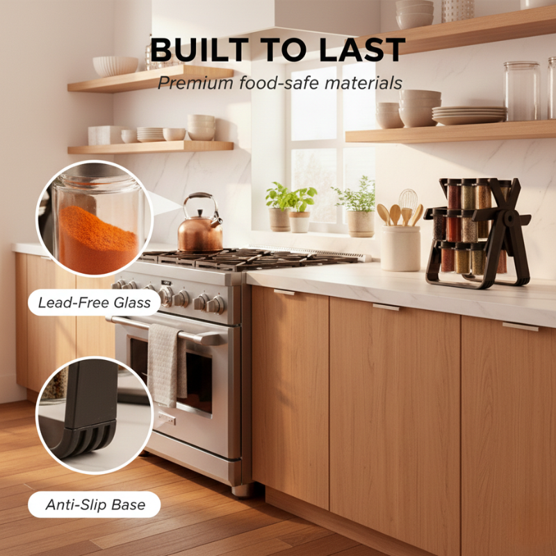 Rotating Spice Rack | SpiceGo Countertop Organizer with 18 Glass Jars