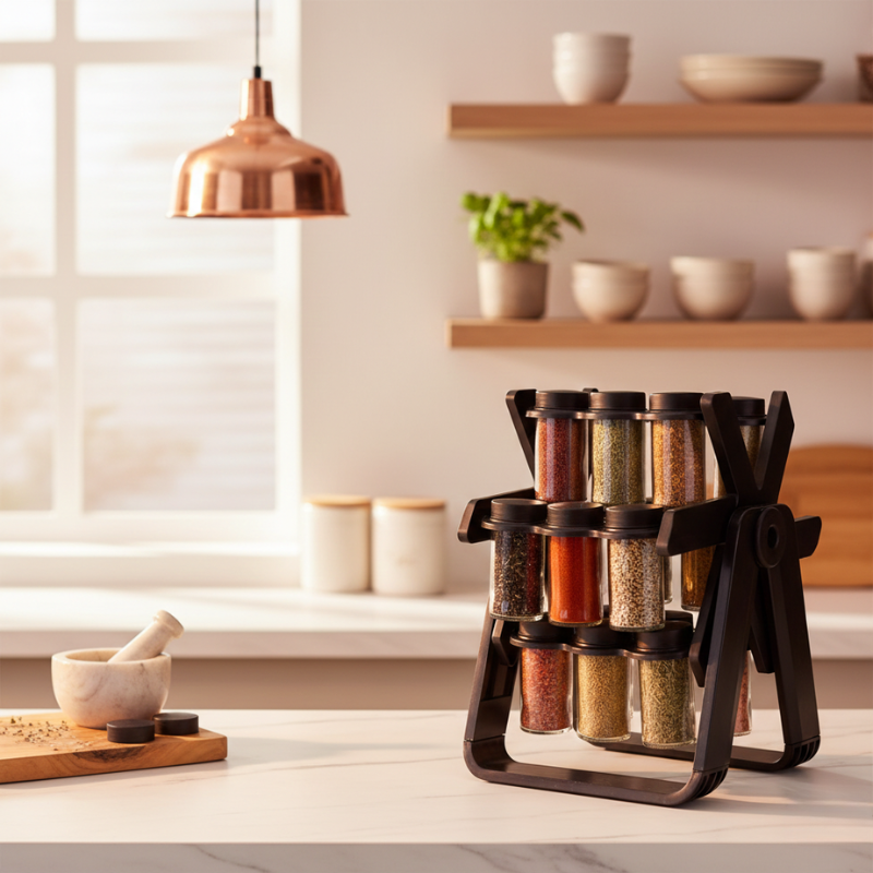 Rotating Spice Rack | SpiceGo Countertop Organizer with 18 Glass Jars