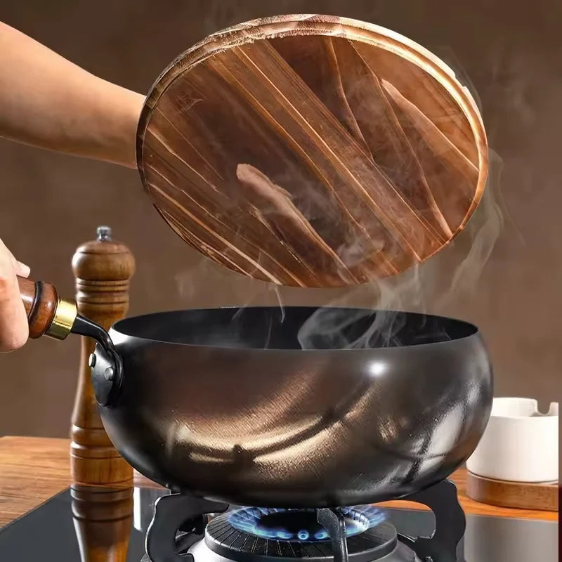 IronPot Pro | Traditional Carbon Steel Wok with Wooden Handle