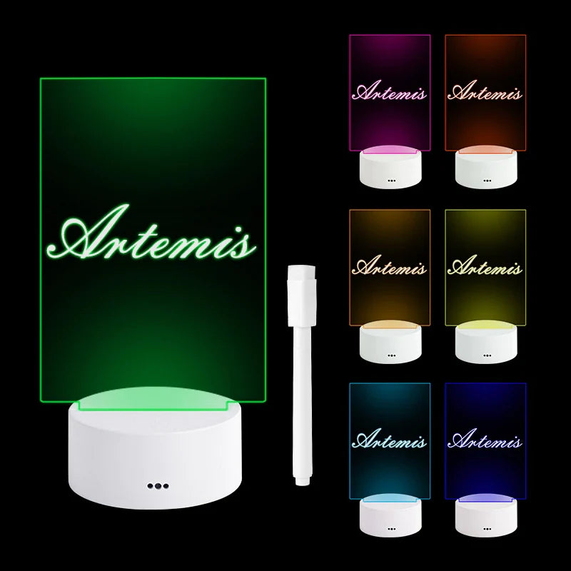 Lighted Message Board, Acrylic & ABS, 95 mm Base | USB or AA Battery Powered | Erasable Light Pen, 7 Colour Options 7
