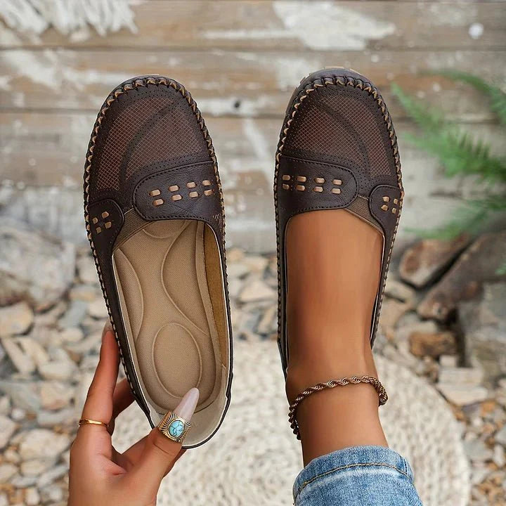 Sarah | Women's Slip-On Flats - Perforated PU Loafer, Flat Sole