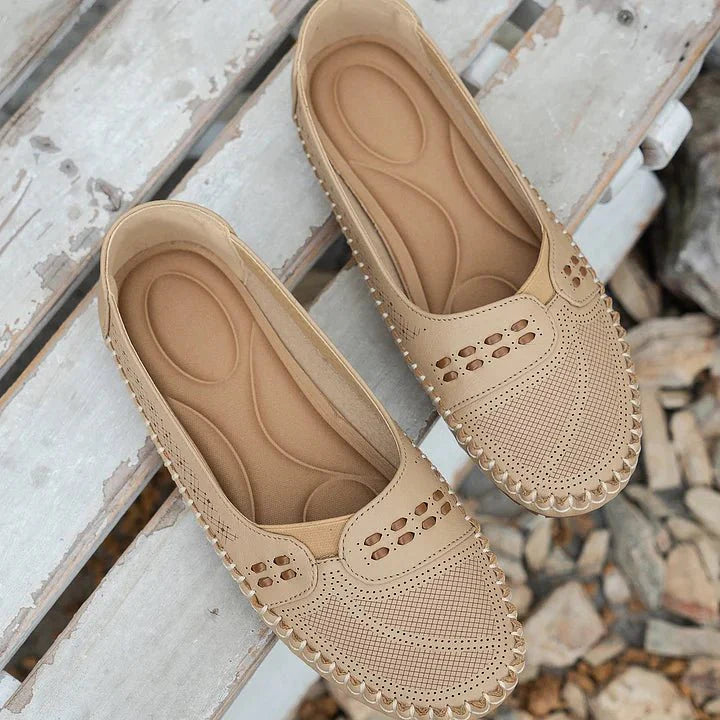 Sarah | Women's Slip-On Flats - Perforated PU Loafer, Flat Sole