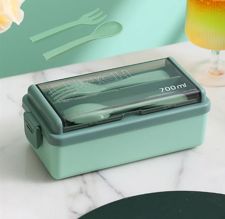 Double Layer Bento Box | 1400ml Portable Lunch Box with Fork & Spoon