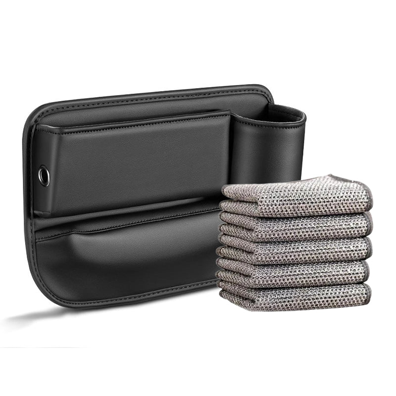 Seat Gap Storage Box Leather | Fits Driver & Co-Driver Seat Gaps | Stops Items Falling, Reserved Charging Port