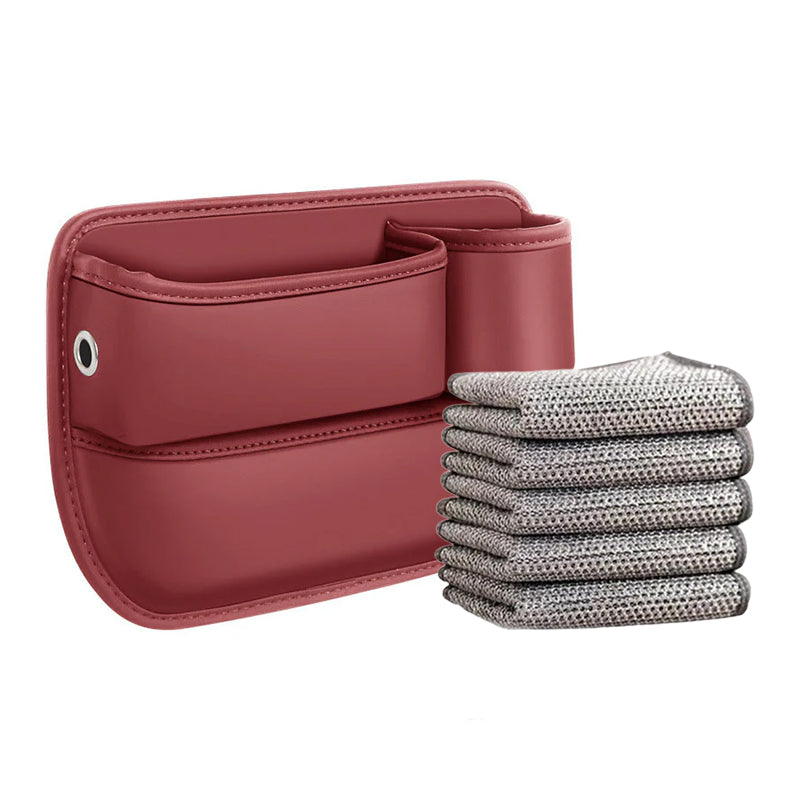 Seat Gap Storage Box Leather | Fits Driver & Co-Driver Seat Gaps | Stops Items Falling, Reserved Charging Port