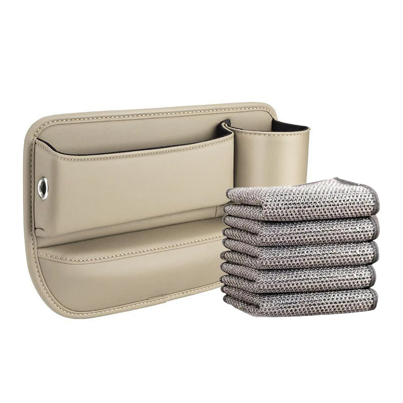Seat Gap Storage Box Leather | Fits Driver & Co-Driver Seat Gaps | Stops Items Falling, Reserved Charging Port