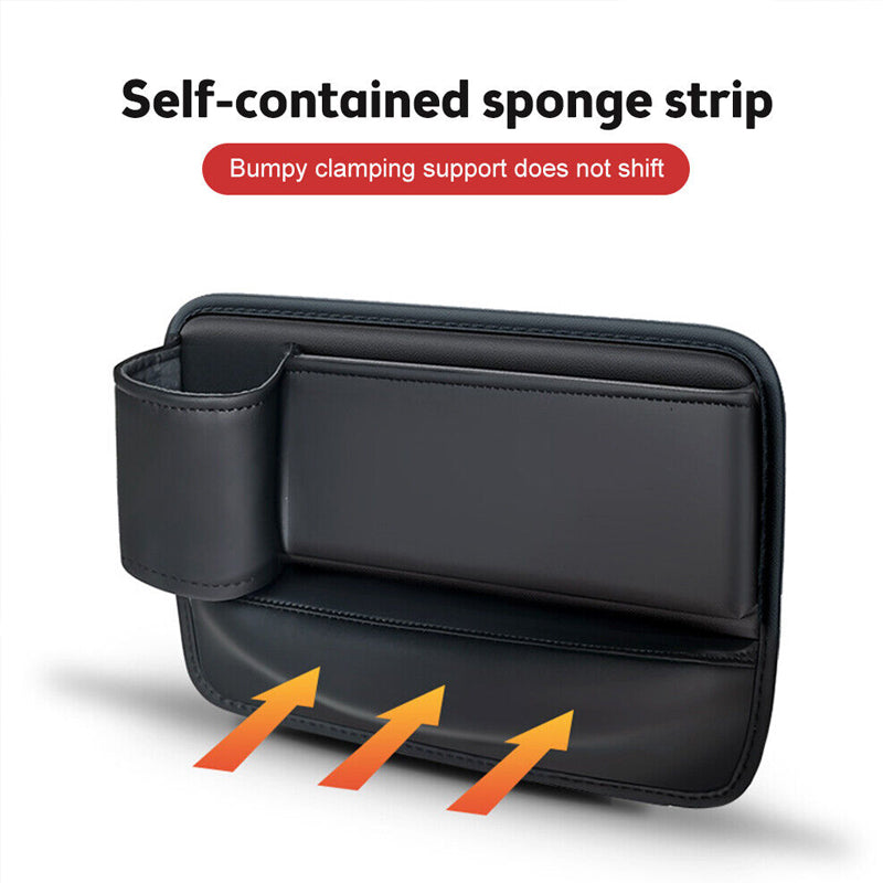 Seat Gap Storage Box Leather | Fits Driver & Co-Driver Seat Gaps | Stops Items Falling, Reserved Charging Port
