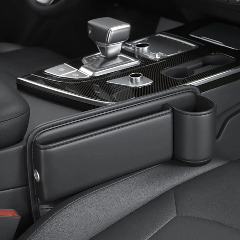 Seat Gap Storage Box Leather | Fits Driver & Co-Driver Seat Gaps | Stops Items Falling, Reserved Charging Port