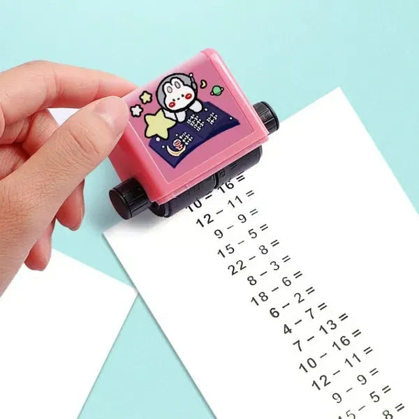 Self-Inking Maths Practice Stamp Roller | Adjustable Difficulty Number Wheels | Mess-Free Instant Worksheet Maker