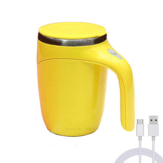 Self Stirring Mug | Flat Seating Lid, Sweeping Side Handle