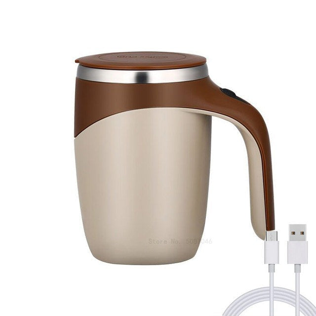 Self Stirring Mug | Flat Seating Lid, Sweeping Side Handle
