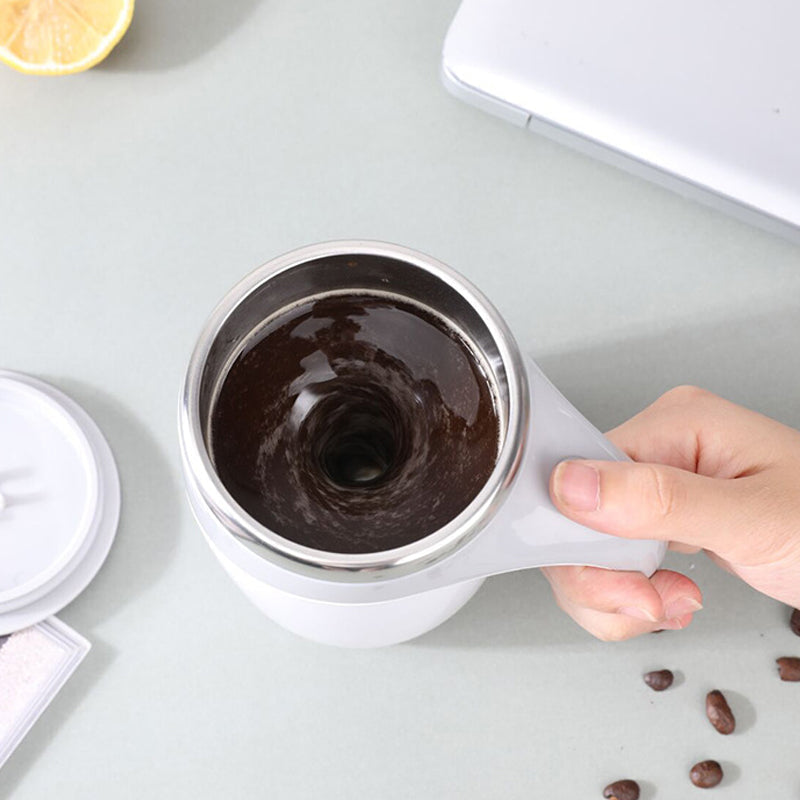 Self Stirring Mug | Flat Seating Lid, Sweeping Side Handle