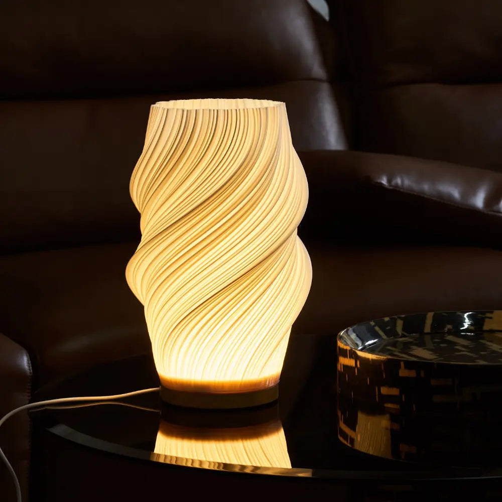 Sculpted Shade Table Lamp Wood Base | Wave, Swirl or Cloud Style, Medium or Large | Dimmable Warm & Natural White, USB Powered 6