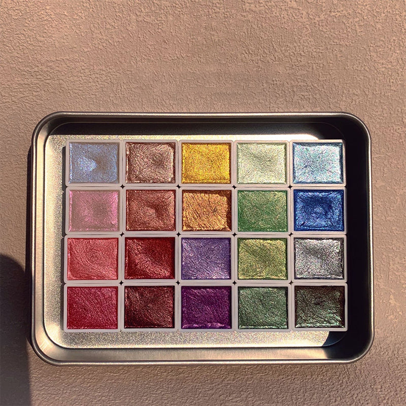 Shimmer Watercolour Paint Set 20 Colours | Mica Pigment Metallic Shine | Blends Easily, Lightfast Mineral Pigments