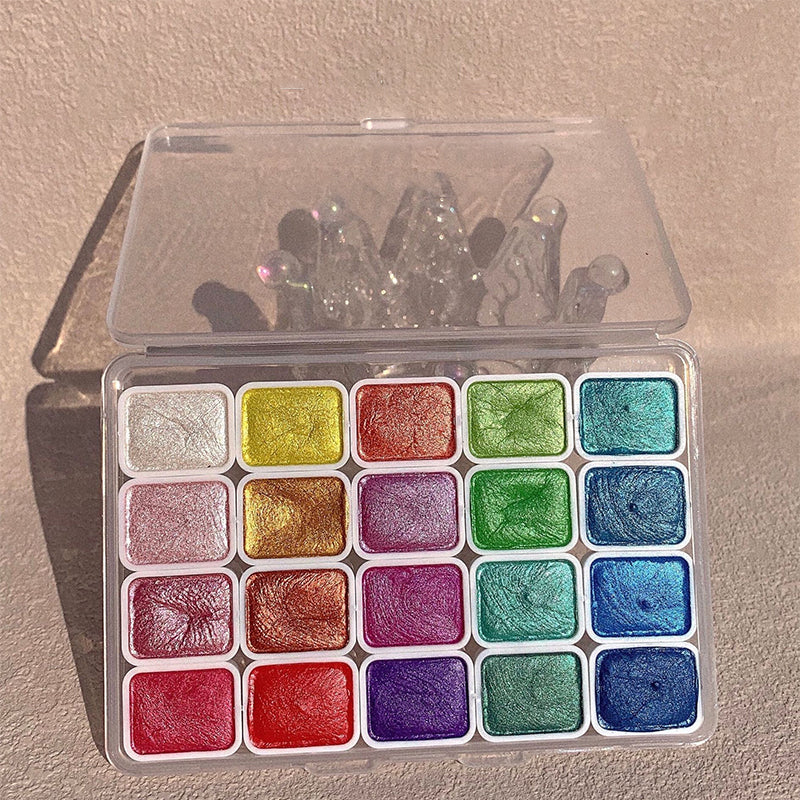 Shimmer Watercolour Paint Set 20 Colours | Mica Pigment Metallic Shine | Blends Easily, Lightfast Mineral Pigments