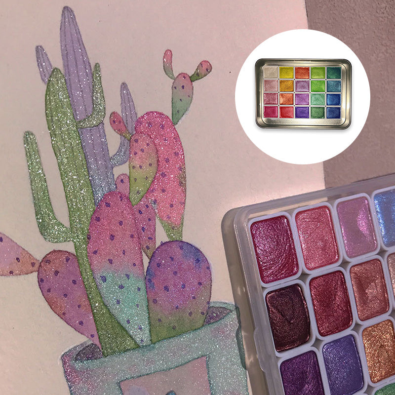 Shimmer Watercolour Paint Set 20 Colours | Mica Pigment Metallic Shine | Blends Easily, Lightfast Mineral Pigments
