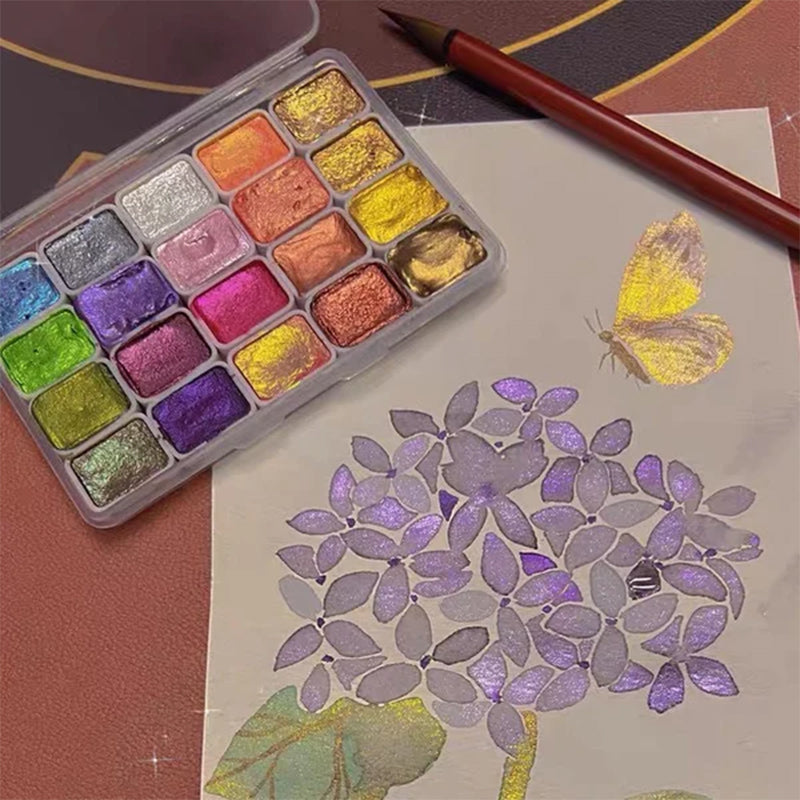 Shimmer Watercolour Paint Set 20 Colours | Mica Pigment Metallic Shine | Blends Easily, Lightfast Mineral Pigments