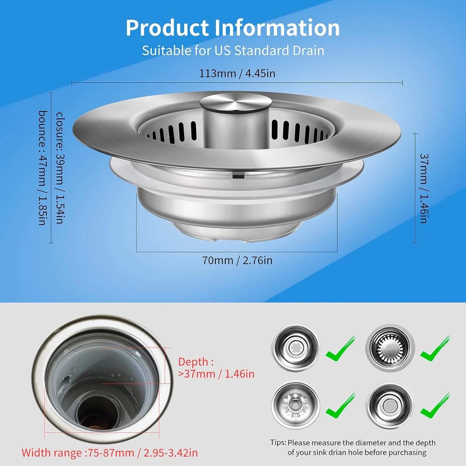 Sink Saver | Press-Down Stopper With A Scrap Basket