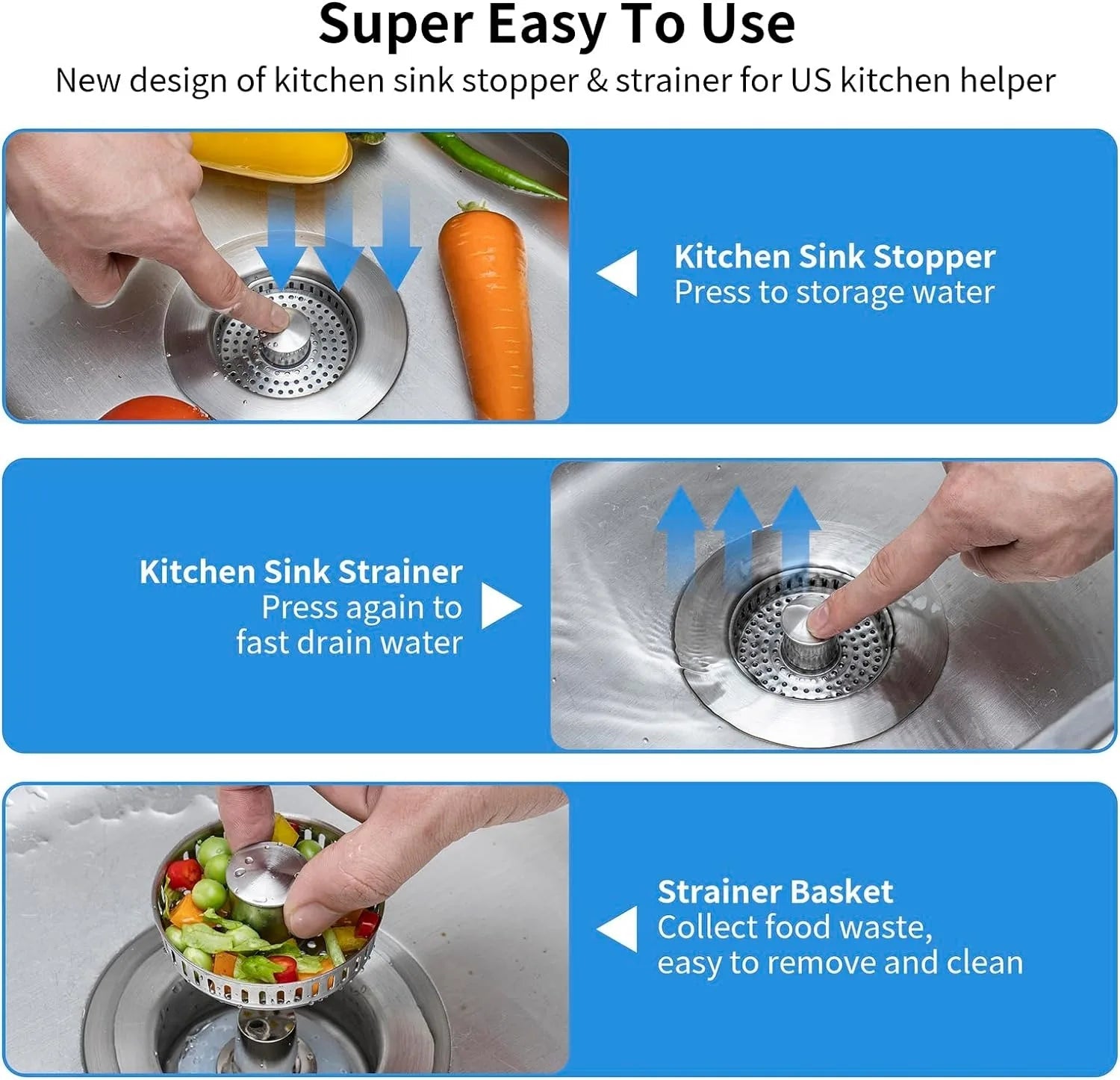 Sink Saver | Press-Down Stopper With A Scrap Basket