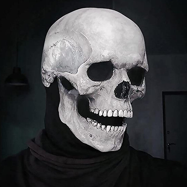 Skull Mask with Moving Jaw | Latex Halloween Face Mask with Movable Mouth | Realistic Latex Skeleton Costume Prop