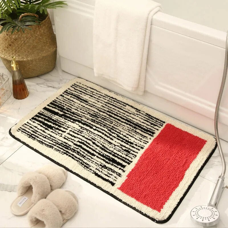 Small Bathroom Rug | Speckled Grid, Solid Block Panel