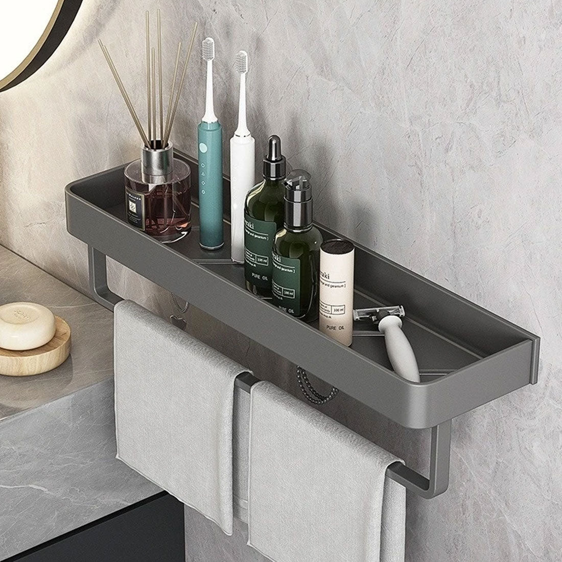 Small Bathroom Shelve - Self-Adhesive Installation and Towel Holder 2