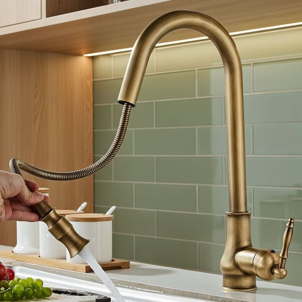 SmartSpout - Antique Bronze Kitchen Faucet With Pull-Out Sprayer For Flexibility 0