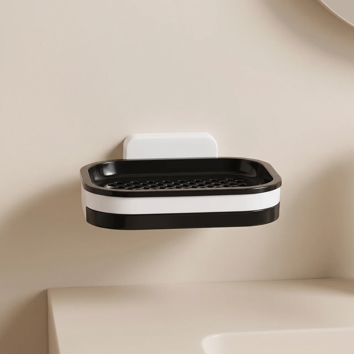 Soap Dish Self Adhesive Wall Mount | ABS Plastic, Black or Grey | Double Drainage Holes, No Drilling Required Ever