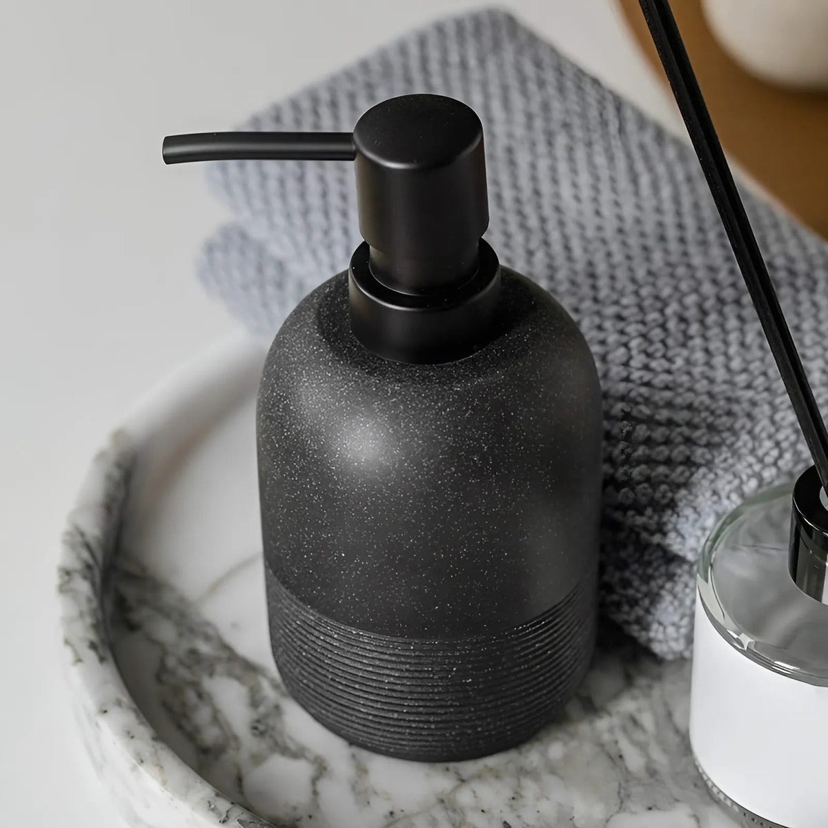 Soap Dispenser | Grainy Finish With A Ribbed Lower Band