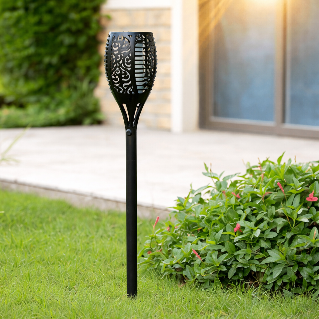 Solar Flame Torch Light Ground Stake | Flickering LED with Dusk-to-Dawn Sensor | IP67 Waterproof Garden Lighting