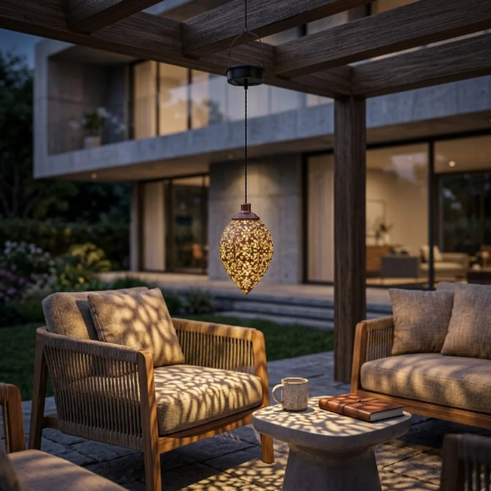 Solar Hanging Lantern – Handcrafted Copper Outdoor Garden Light
