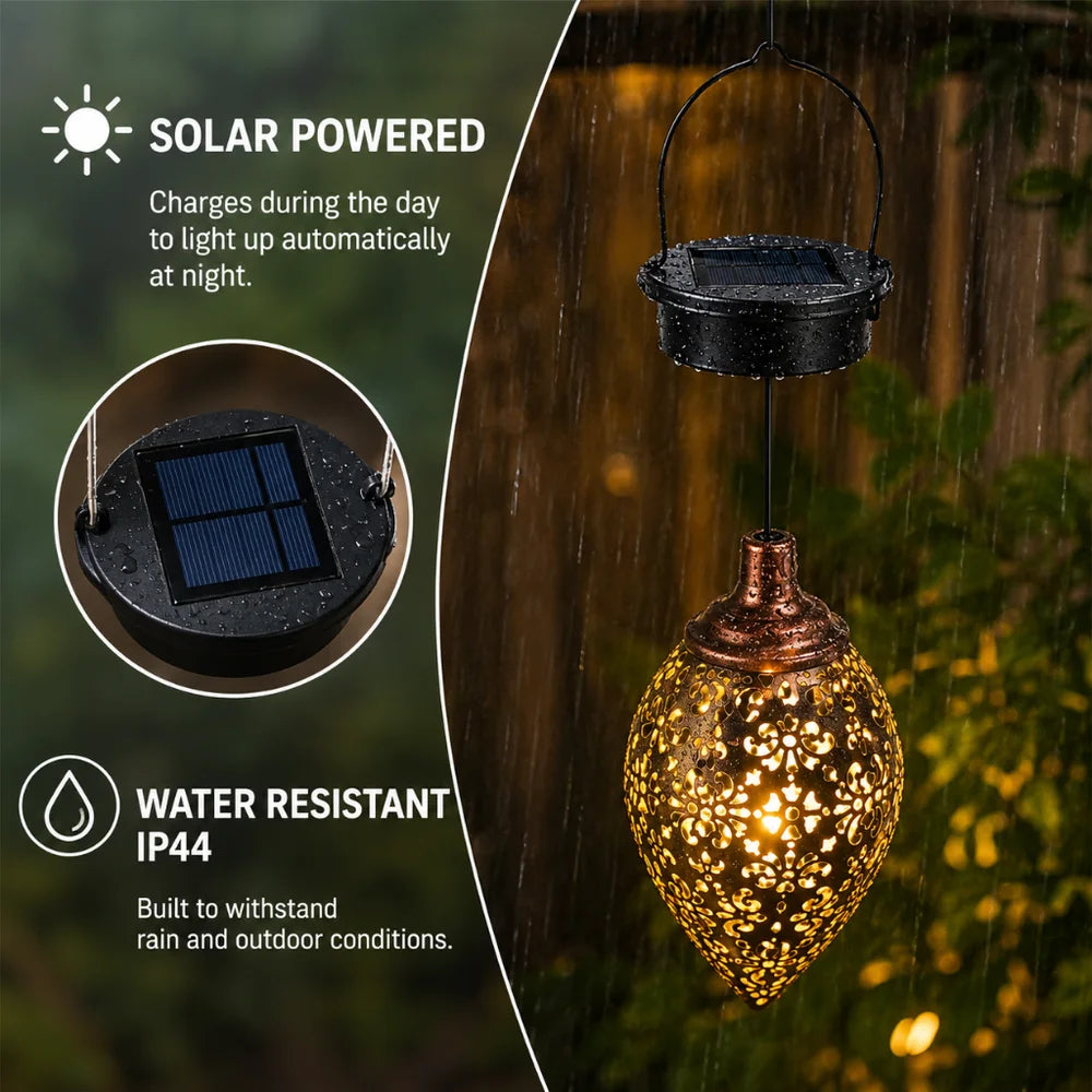 Solar Hanging Lantern – Handcrafted Copper Outdoor Garden Light