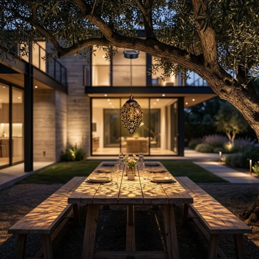 Solar Hanging Lantern – Handcrafted Copper Outdoor Garden Light