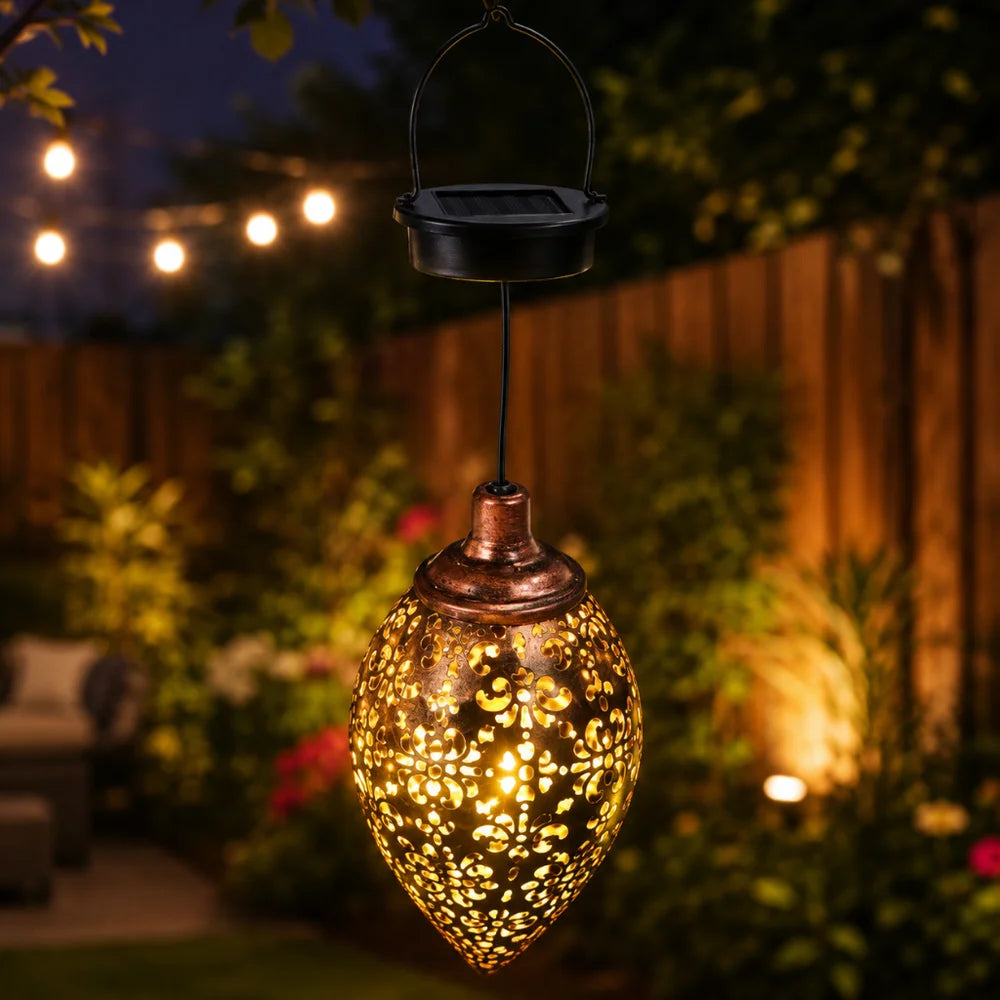 Solar Hanging Lantern – Handcrafted Copper Outdoor Garden Light