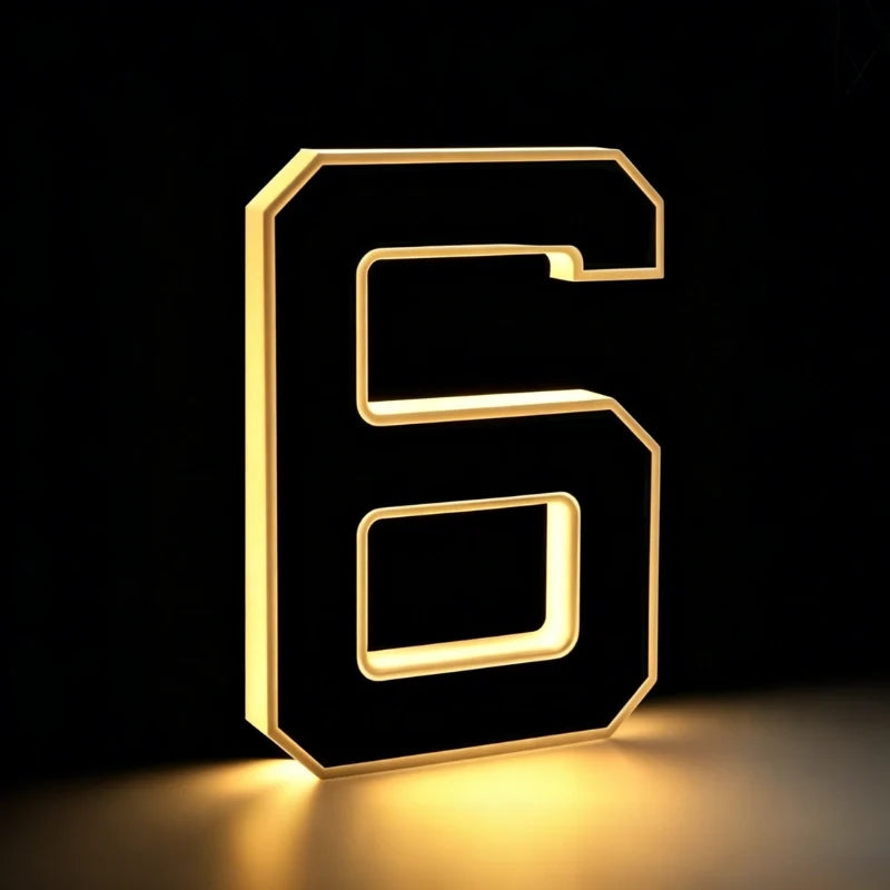 Solar House Number Sign, ABS Plate | IP44 Waterproof, 10-Hour Battery | Dusk Sensor, Warm White LED, Adhesive or Screw Fixing
