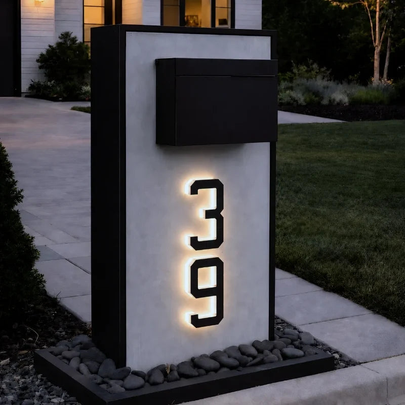 Solar House Number Sign, ABS Plate | IP44 Waterproof, 10-Hour Battery | Dusk Sensor, Warm White LED, Adhesive or Screw Fixing