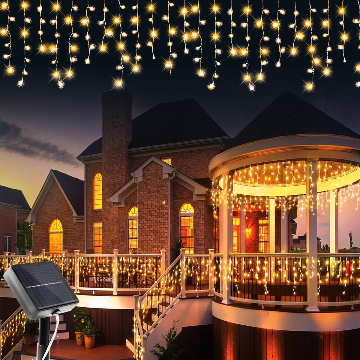 Solar Icicle Lights Outdoor Christmas Halloween Decor | 8 Lighting Modes, Waterproof Fairy String | Solar Powered, No Wiring