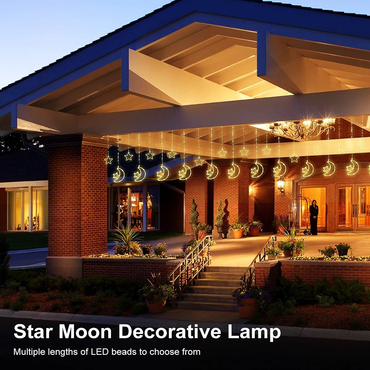 Solar LED Moon Star Curtain Lights | 8 Lighting Modes, 300 cm Waterproof String Curtain | Weatherproof Outdoor Decor