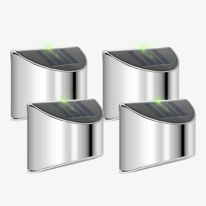 Solar LED Wall Lights Stainless Steel | Dusk-to-Dawn Sensor, Set of 4 | IP65 Waterproof, Weatherproof Cable-Free Design