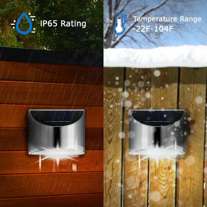 Solar LED Wall Lights Stainless Steel | Dusk-to-Dawn Sensor, Set of 4 | IP65 Waterproof, Weatherproof Cable-Free Design