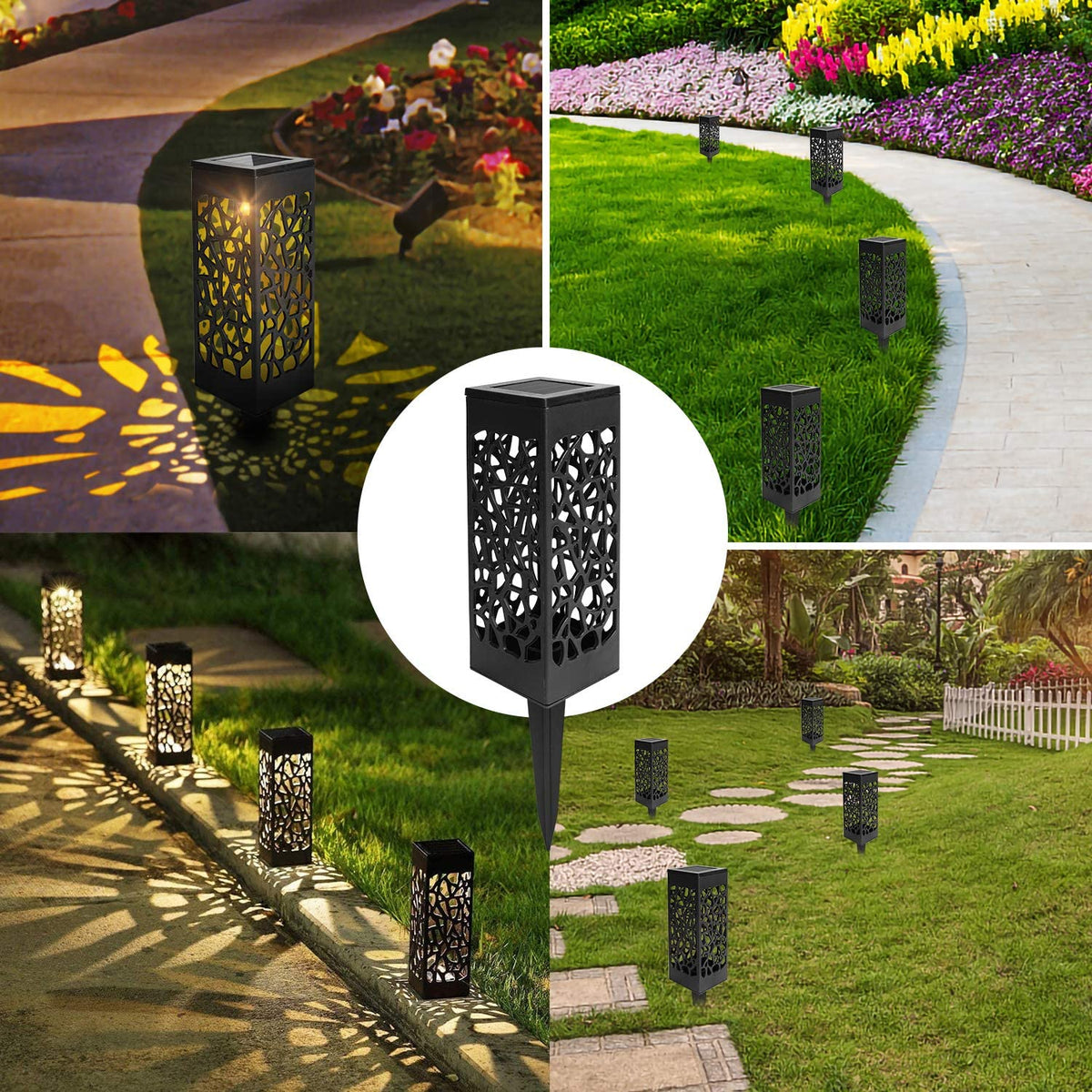 Solar Path Lights 12 Pack | Warm White LED Ground Stake Lights | IP55 Waterproof Automatic Dusk-to-Dawn Lighting