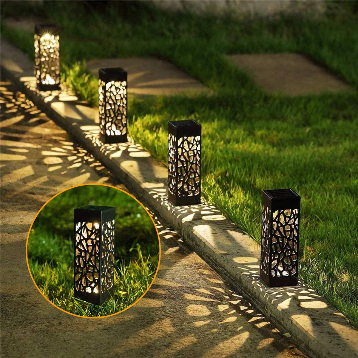 Solar Path Lights 12 Pack | Warm White LED Ground Stake Lights | IP55 Waterproof Automatic Dusk-to-Dawn Lighting