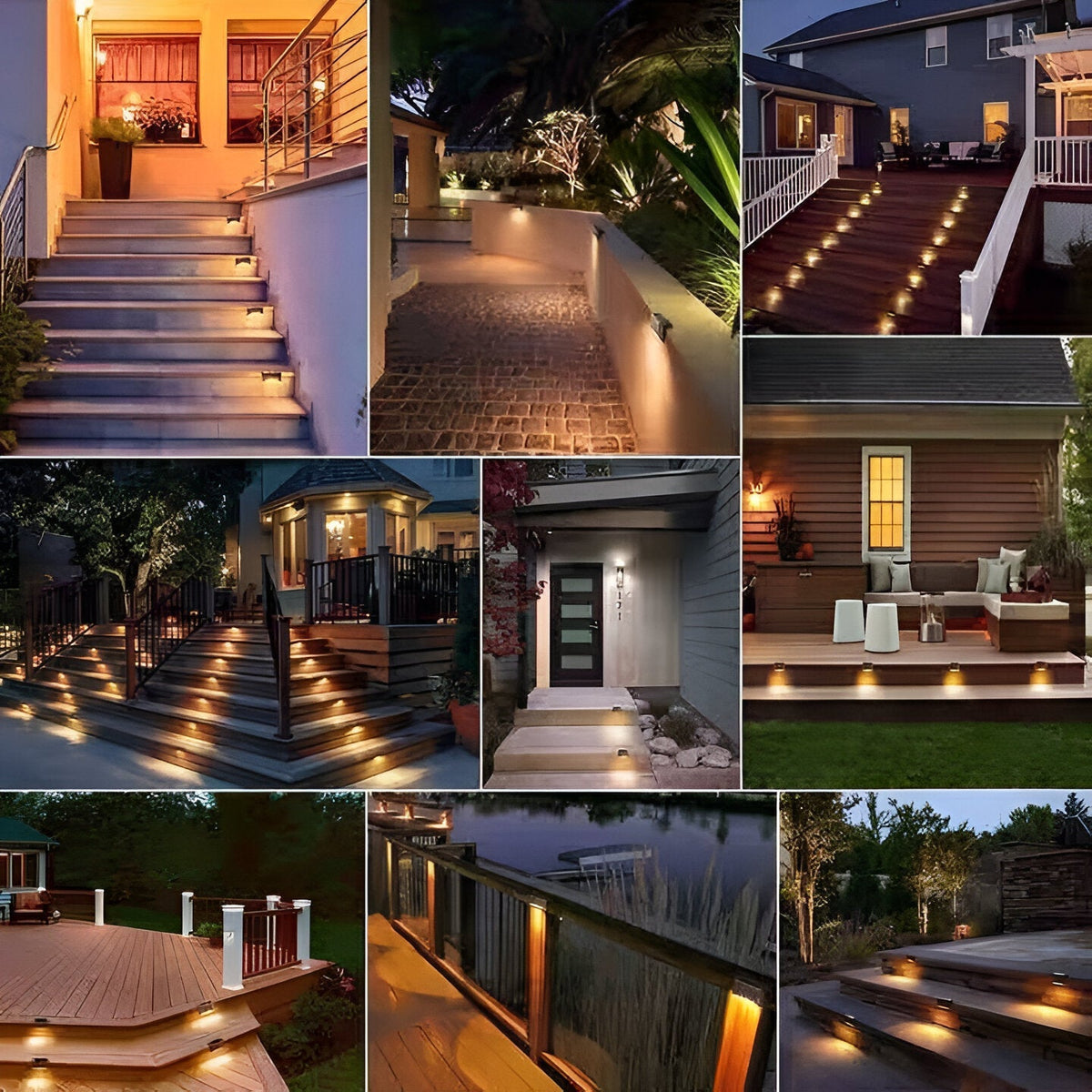 Solar Step Lights ABS | Set of 8 with Automatic Dusk-to-Dawn Sensor | IP44 Waterproof for Stairs, Paths and Gardens