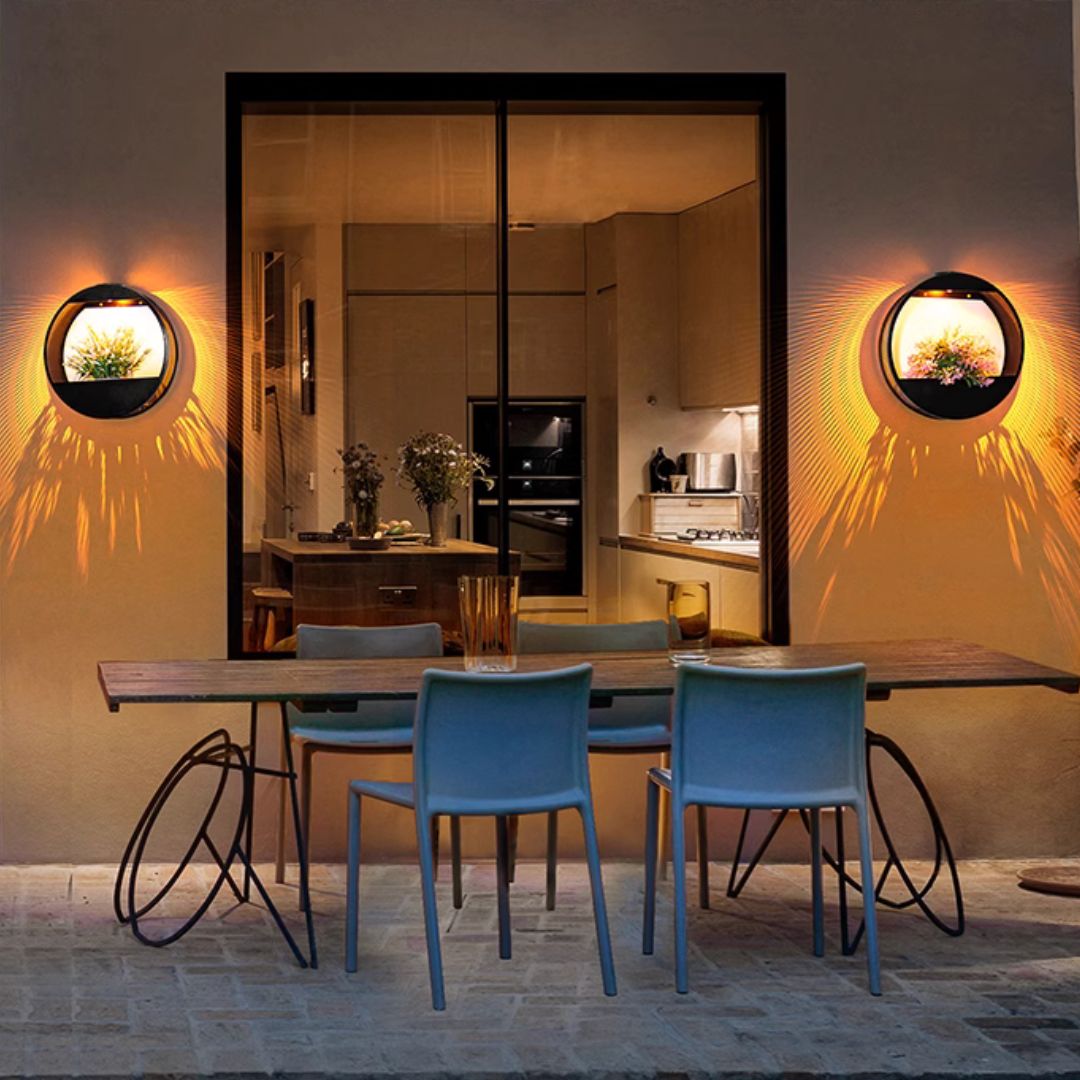 Solar Wall Pot Light with Integrated Planter | Oval or Round Style | Waterproof, Up to 8 Hours Warm & Cool White Light