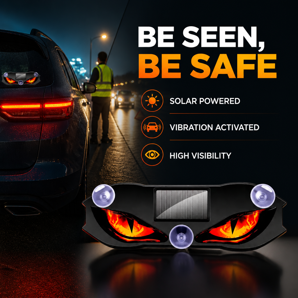 Solar Warning Light | Vibration Sensor Activation, No-Wiring Suction Mount | Dual Solar & USB Charging, 72-Hour Battery