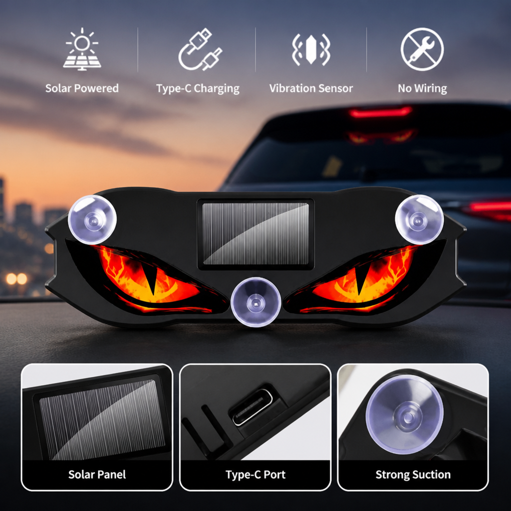 Solar Warning Light | Vibration Sensor Activation, No-Wiring Suction Mount | Dual Solar & USB Charging, 72-Hour Battery