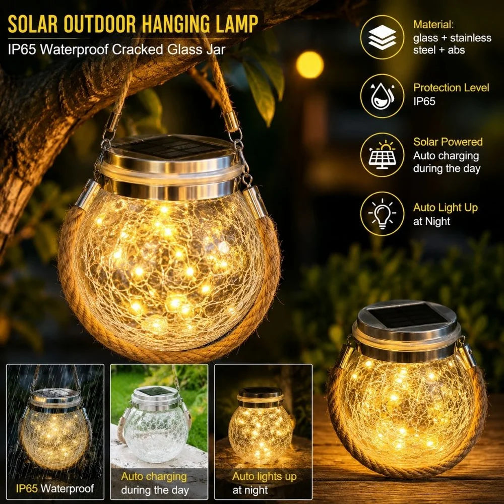 Solar Outdoor Lantern – IP65 Waterproof Cracked Glass Design