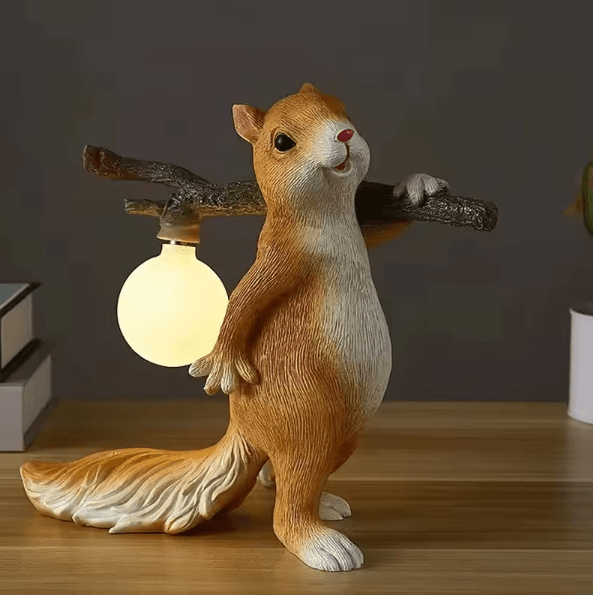 Squirrel Night Light Resin Cartoon Bedside Decor with Warm Ambient Glow
