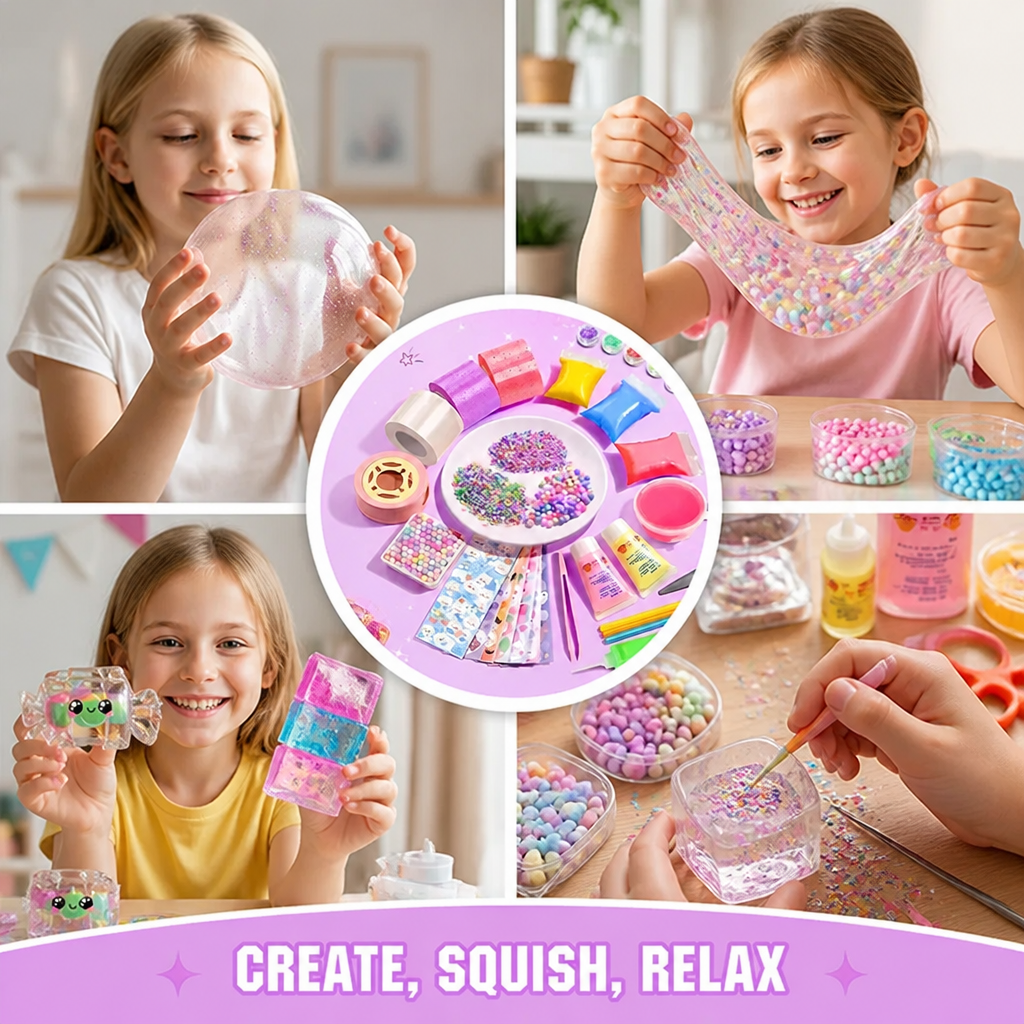 Squishy Bubble DIY Craft Kit | Non-Toxic Gel, Beads & Glitter | Complete All-In-One Stress-Relief Shape-Making Craft Set